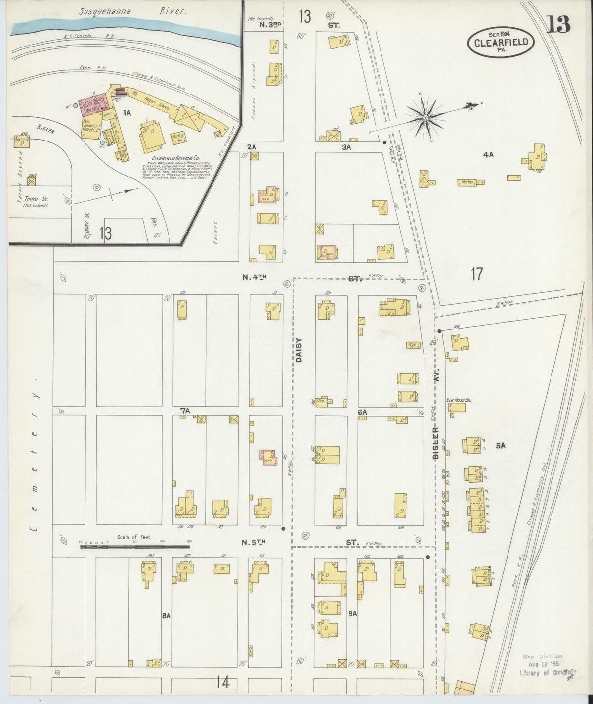 Sanborn Fire Insurance Map from Clearfield, Clearfield County, Pennsylvania (1904), Sheet #0013 - Complete Map Set gallery image, historic Sanborn map, vintage wall art, Pennsylvania Pennsylvania