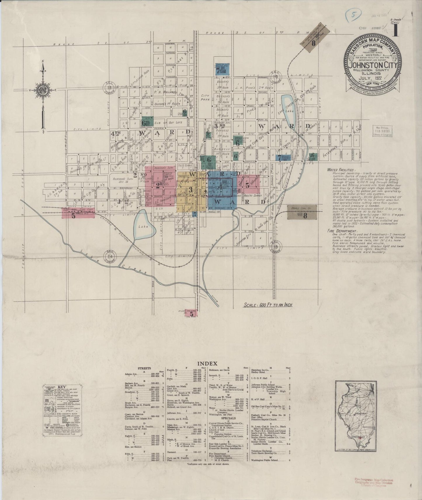 Sanborn Fire Insurance Map from Johnston City, Williamson County, Illinois (1922), Sheet #0001 - Historic Sanborn Fire Insurance Map Print, vintage old map wall art, antique decor, genealogy gift, Illinois Illinois map