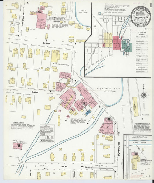 Sanborn Fire Insurance Map from Northville, Wayne County, Michigan (1909), Sheet #0001 - Historic Sanborn Fire Insurance Map Print, vintage old map wall art, antique decor, genealogy gift, Michigan Michigan map