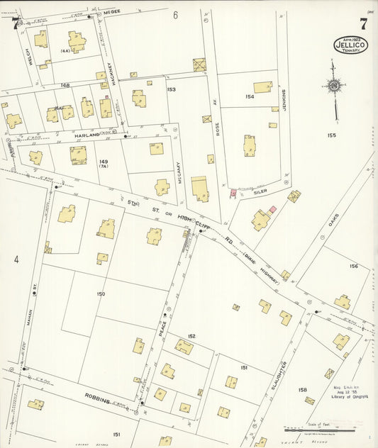 Sanborn Fire Insurance Map from Jellico, Whitley County, Ky., and Campbell County, Tenna, Kentucky (1923), Sheet #0007 - Historic Sanborn Fire Insurance Map Print, vintage old map wall art, antique decor, genealogy gift, Kentucky Kentucky map