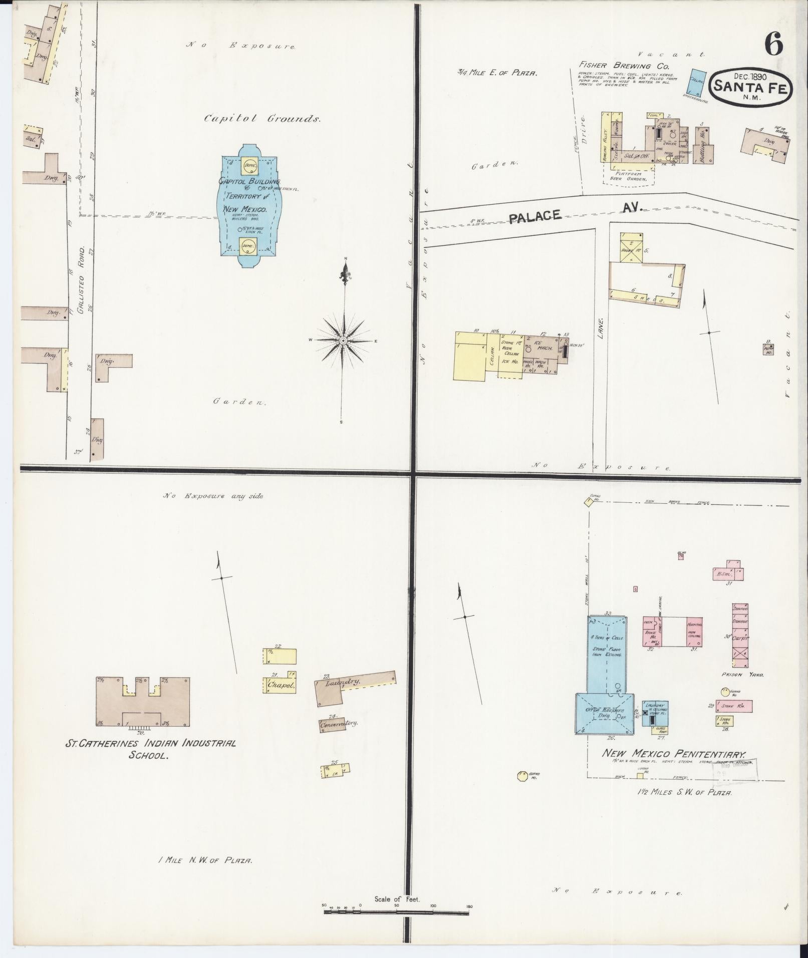 Sanborn Fire Insurance Map from Santa Fe, Santa Fe County, New Mexico (1890), Sheet #0006 - Historic Sanborn Fire Insurance Map Print, vintage old map wall art, antique decor, genealogy gift, New Mexico New Mexico map