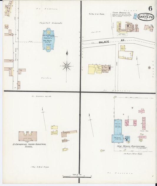 Sanborn Fire Insurance Map from Santa Fe, Santa Fe County, New Mexico (1890), Sheet #0006 - Historic Sanborn Fire Insurance Map Print, vintage old map wall art, antique decor, genealogy gift, New Mexico New Mexico map