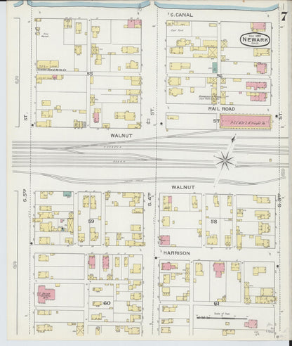 Sanborn Fire Insurance Map from Newark, Licking County, Ohio (1893), Sheet #0007 - Historic Sanborn Fire Insurance Map Print, vintage old map wall art, antique decor, genealogy gift, Ohio Ohio map