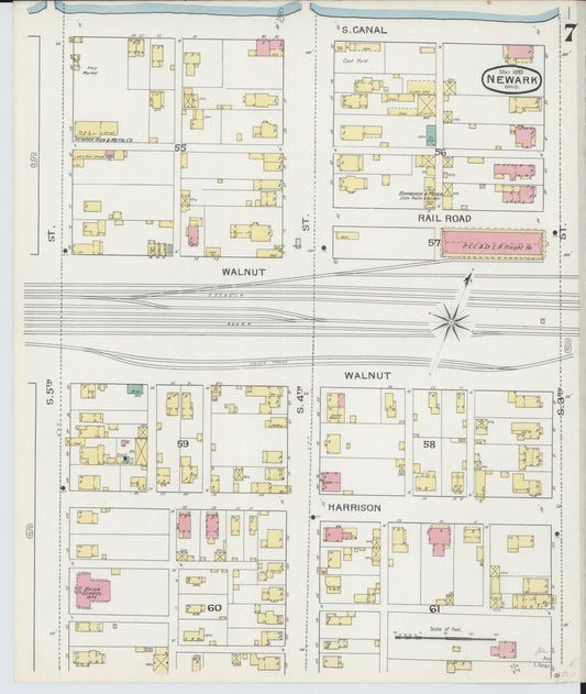 Sanborn Fire Insurance Map from Newark, Licking County, Ohio (1893), Sheet #0007 - Historic Sanborn Fire Insurance Map Print, vintage old map wall art, antique decor, genealogy gift, Ohio Ohio map