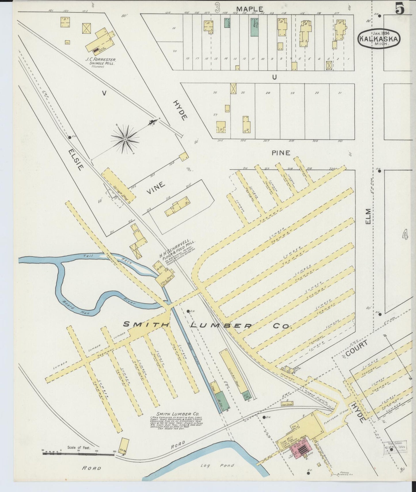 Sanborn Fire Insurance Map from Kalkaska, Kalkaska County, Michigan (1894), Sheet #0005 - Complete Map Set gallery image, historic Sanborn map, vintage wall art, Michigan Michigan