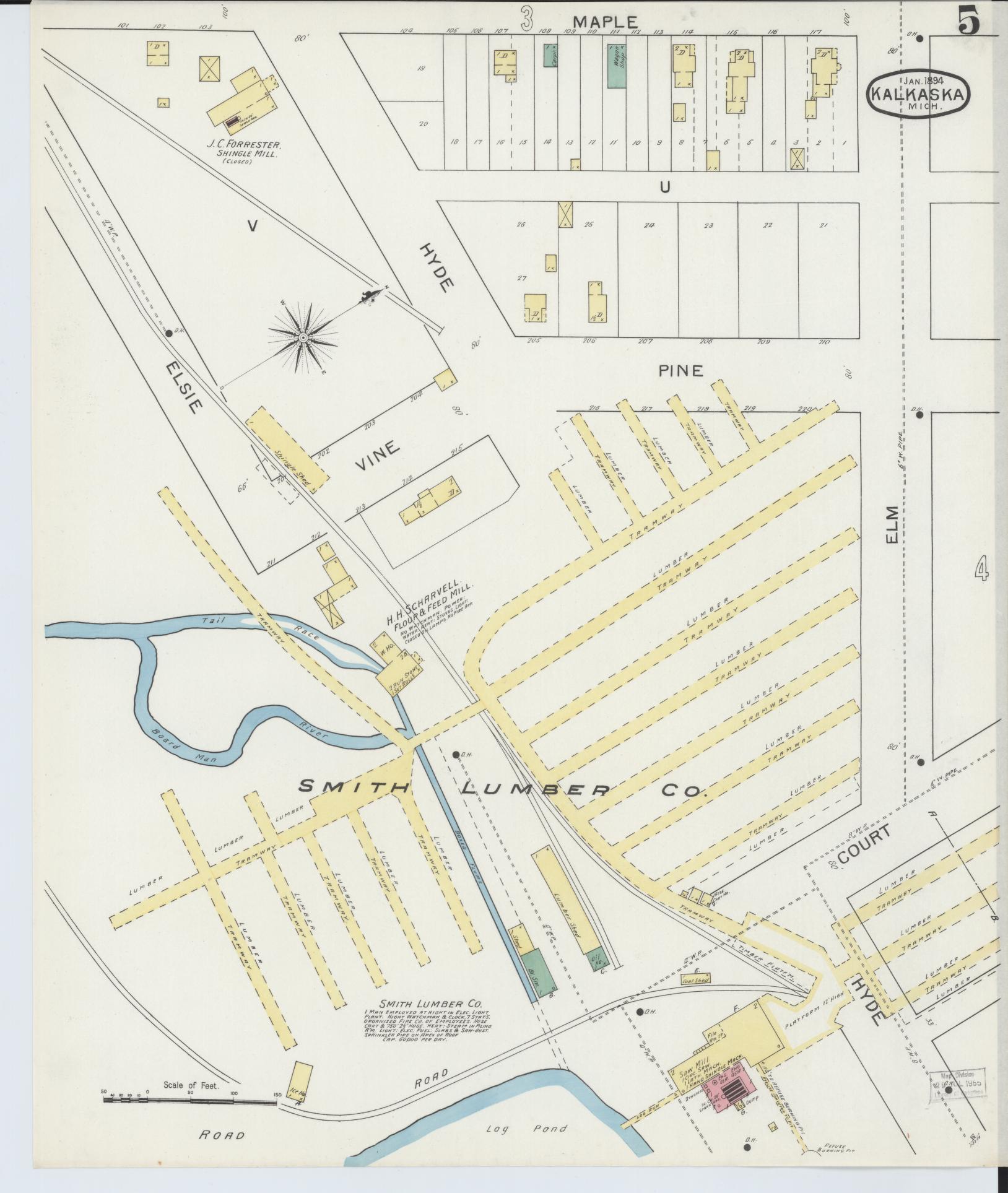 Sanborn Fire Insurance Map from Kalkaska, Kalkaska County, Michigan (1894), Sheet #0005 - Complete Map Set gallery image, historic Sanborn map, vintage wall art, Michigan Michigan
