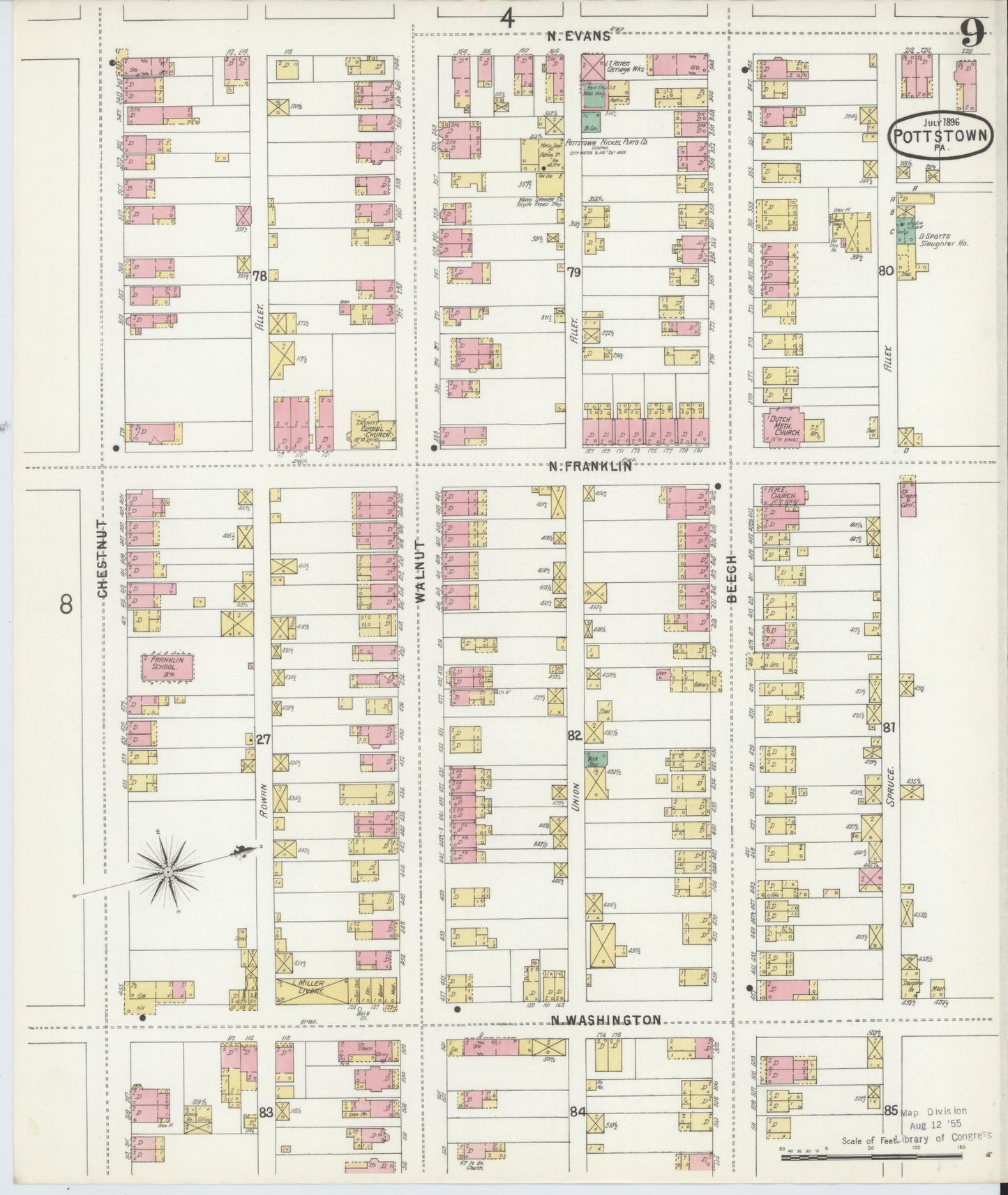 Sanborn Fire Insurance Map from Pottstown, Montgomery County, Pennsylvania (1896), Sheet #0009 - Complete Map Set gallery image, historic Sanborn map, vintage wall art, Pennsylvania Pennsylvania