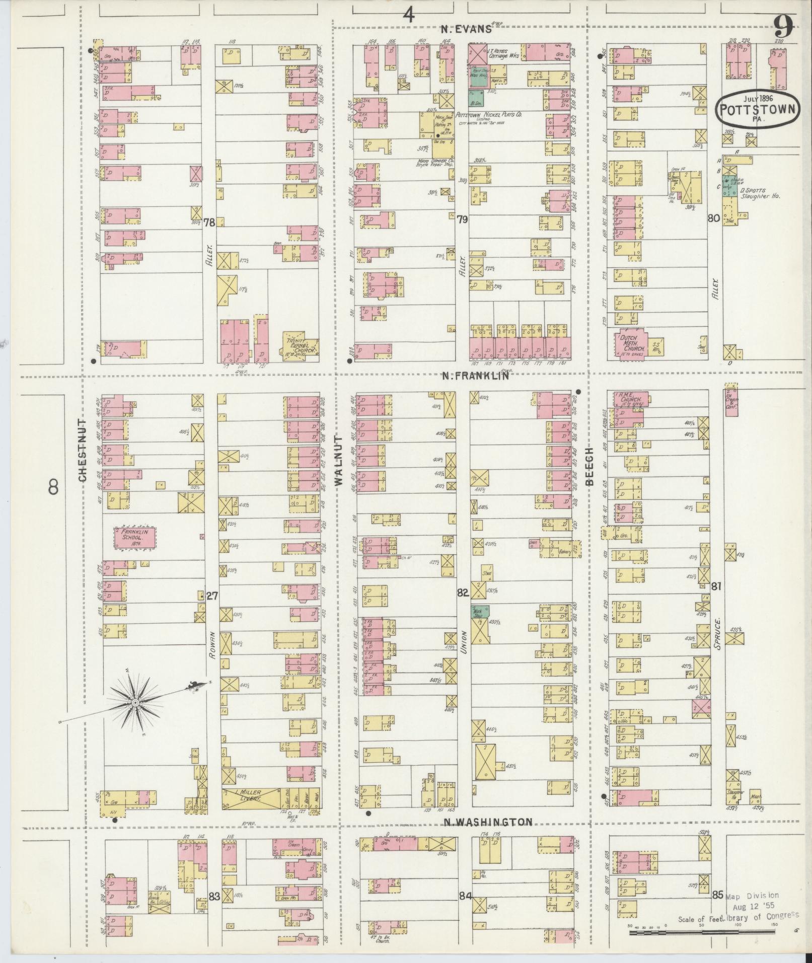 Sanborn Fire Insurance Map from Pottstown, Montgomery County, Pennsylvania (1896), Sheet #0009 - Complete Map Set gallery image, historic Sanborn map, vintage wall art, Pennsylvania Pennsylvania