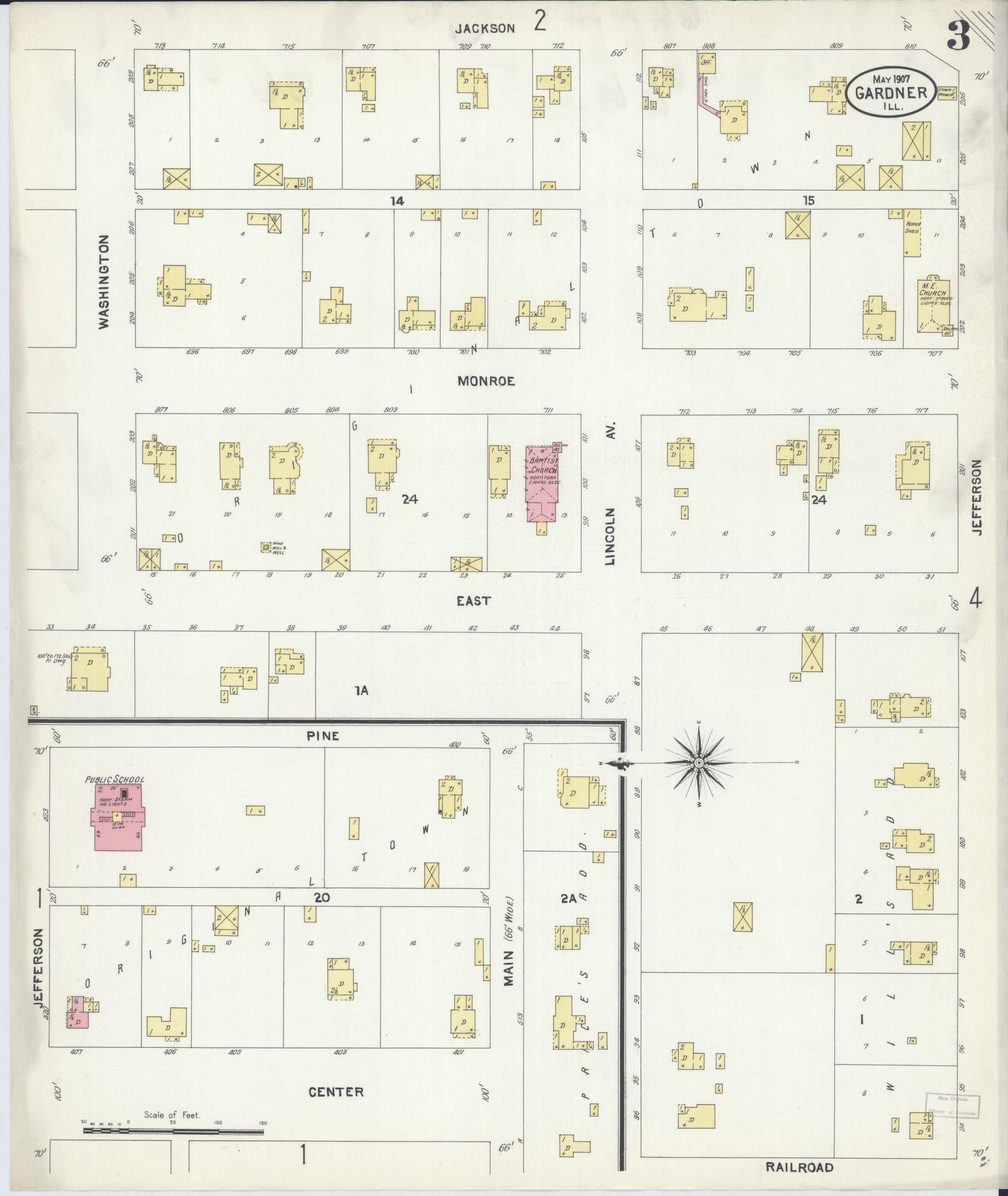 Sanborn Fire Insurance Map from Gardner, Grundy County, Illinois (1907), Sheet #0003 - Historic Sanborn Fire Insurance Map Print, vintage old map wall art, antique decor, genealogy gift, Illinois Illinois map