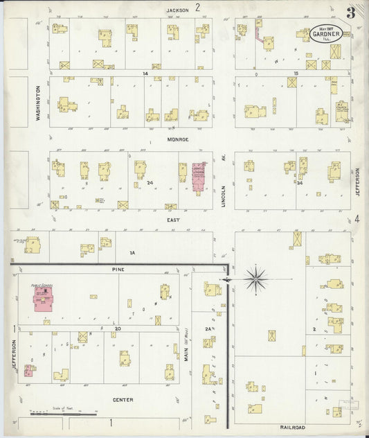 Sanborn Fire Insurance Map from Gardner, Grundy County, Illinois (1907), Sheet #0003 - Historic Sanborn Fire Insurance Map Print, vintage old map wall art, antique decor, genealogy gift, Illinois Illinois map