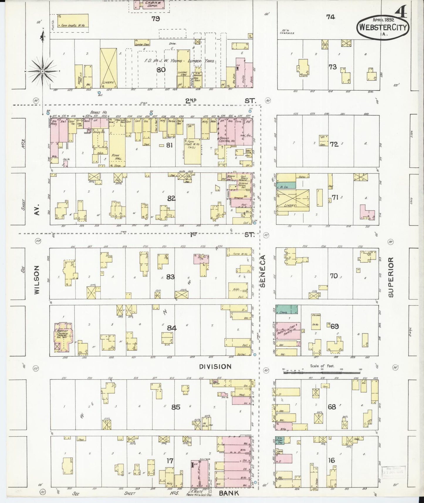 Sanborn Fire Insurance Map from Webster City, Hamilton County, Iowa (1892), Sheet #0004 - Historic Sanborn Fire Insurance Map Print