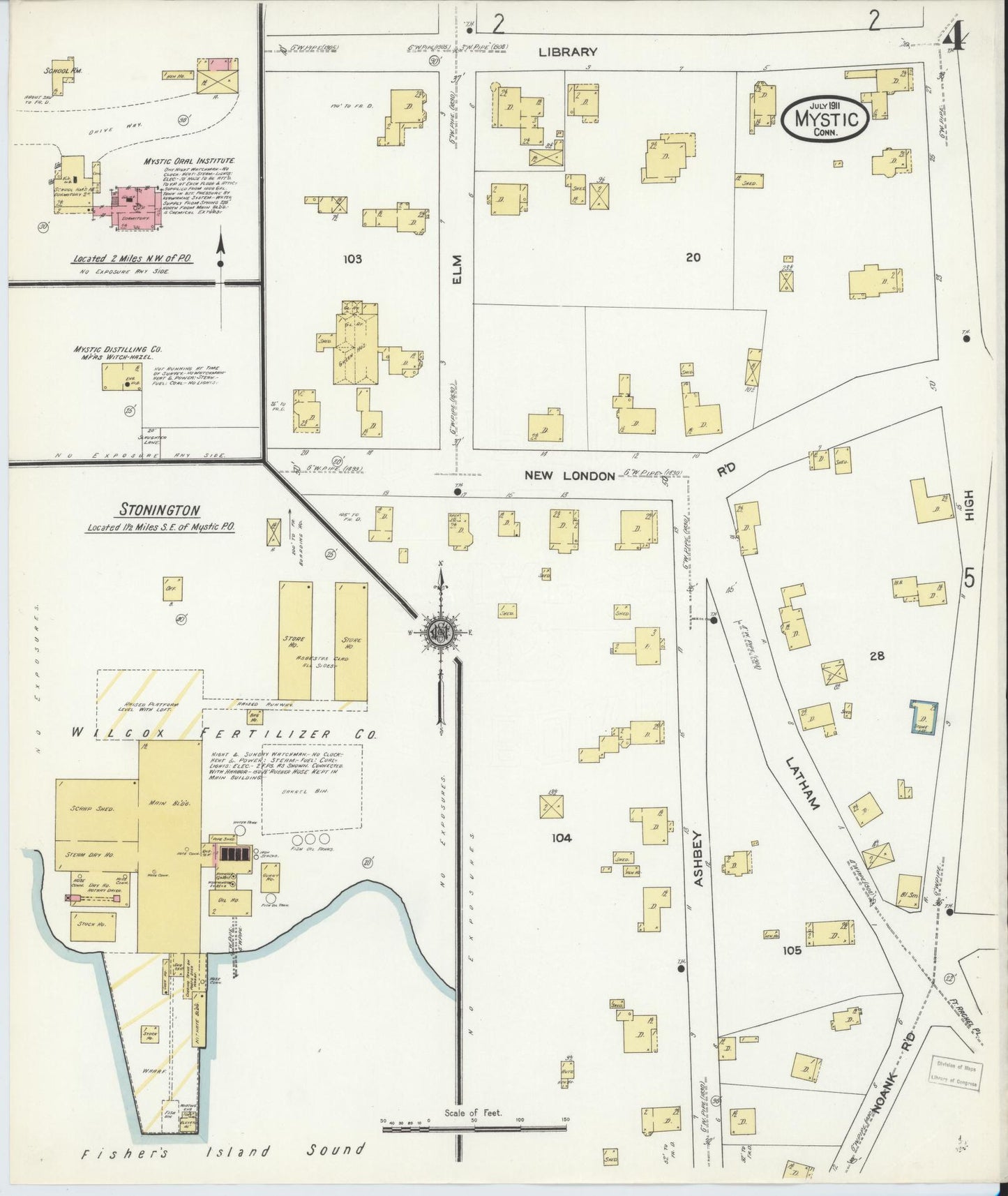 Sanborn Fire Insurance Map from Mystic, New London County, Connecticut (1911), Sheet #0004 - Historic Sanborn Fire Insurance Map Print, vintage old map wall art, antique decor, genealogy gift, Connecticut Connecticut map
