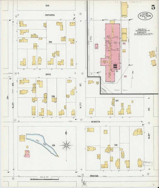 Sanborn Fire Insurance Map from Fulton, Oswego County, New York (1901), Sheet #0005 - Historic Sanborn Fire Insurance Map Print, vintage old map wall art, antique decor, genealogy gift, New York New York map