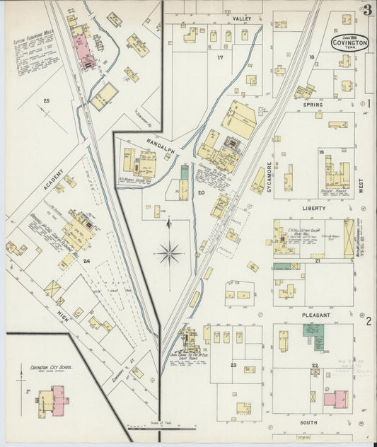 Sanborn Fire Insurance Map from Covington, Tipton County, Tennessee (1896), Sheet #0003 - Historic Sanborn Fire Insurance Map Print, vintage old map wall art, antique decor, genealogy gift, Tennessee Tennessee map