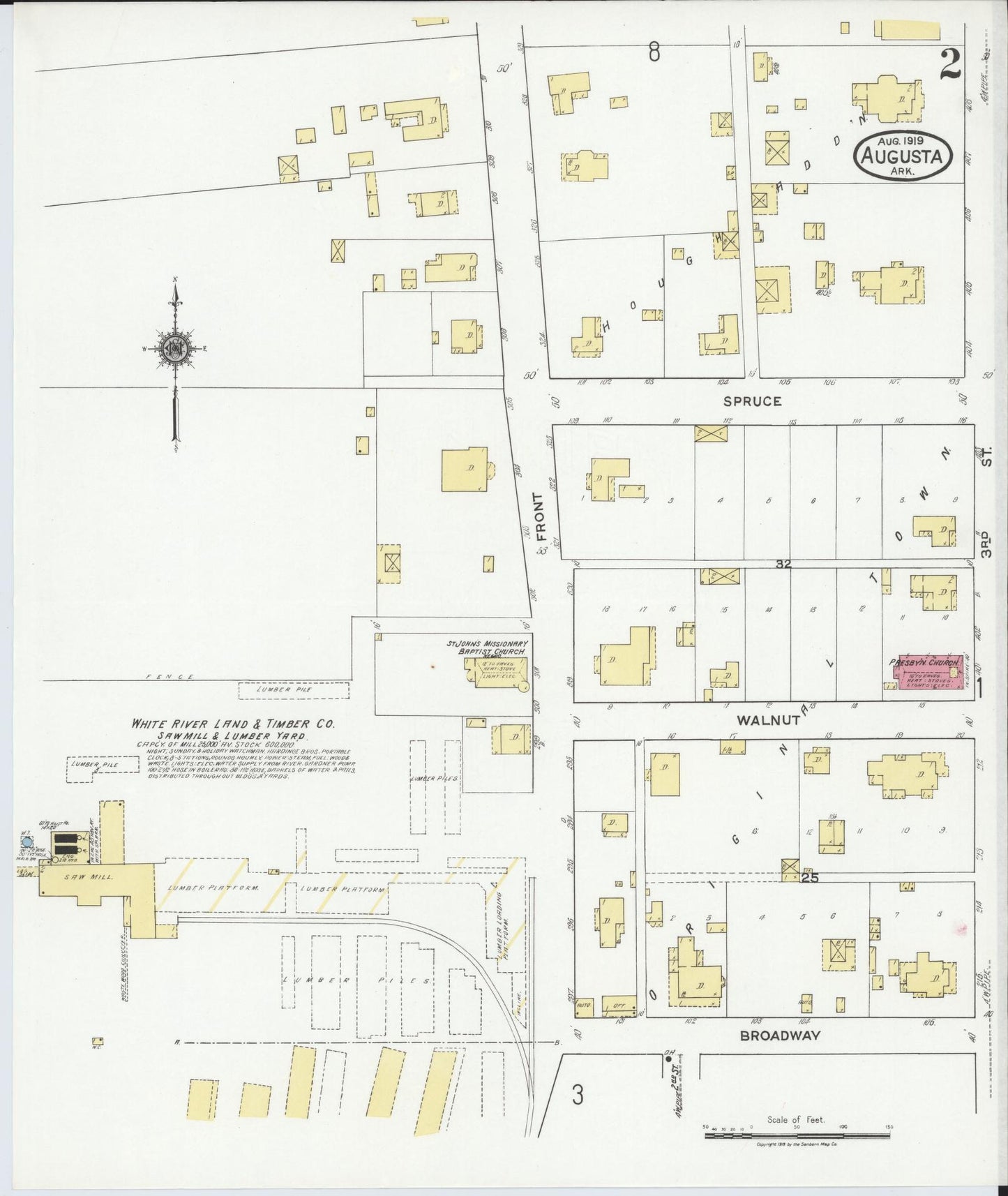 Sanborn Fire Insurance Map from Augusta, Woodruff County, Arkansas (1919), Sheet #0002 - Complete Map Set gallery image, historic Sanborn map, vintage wall art, Arkansas Arkansas