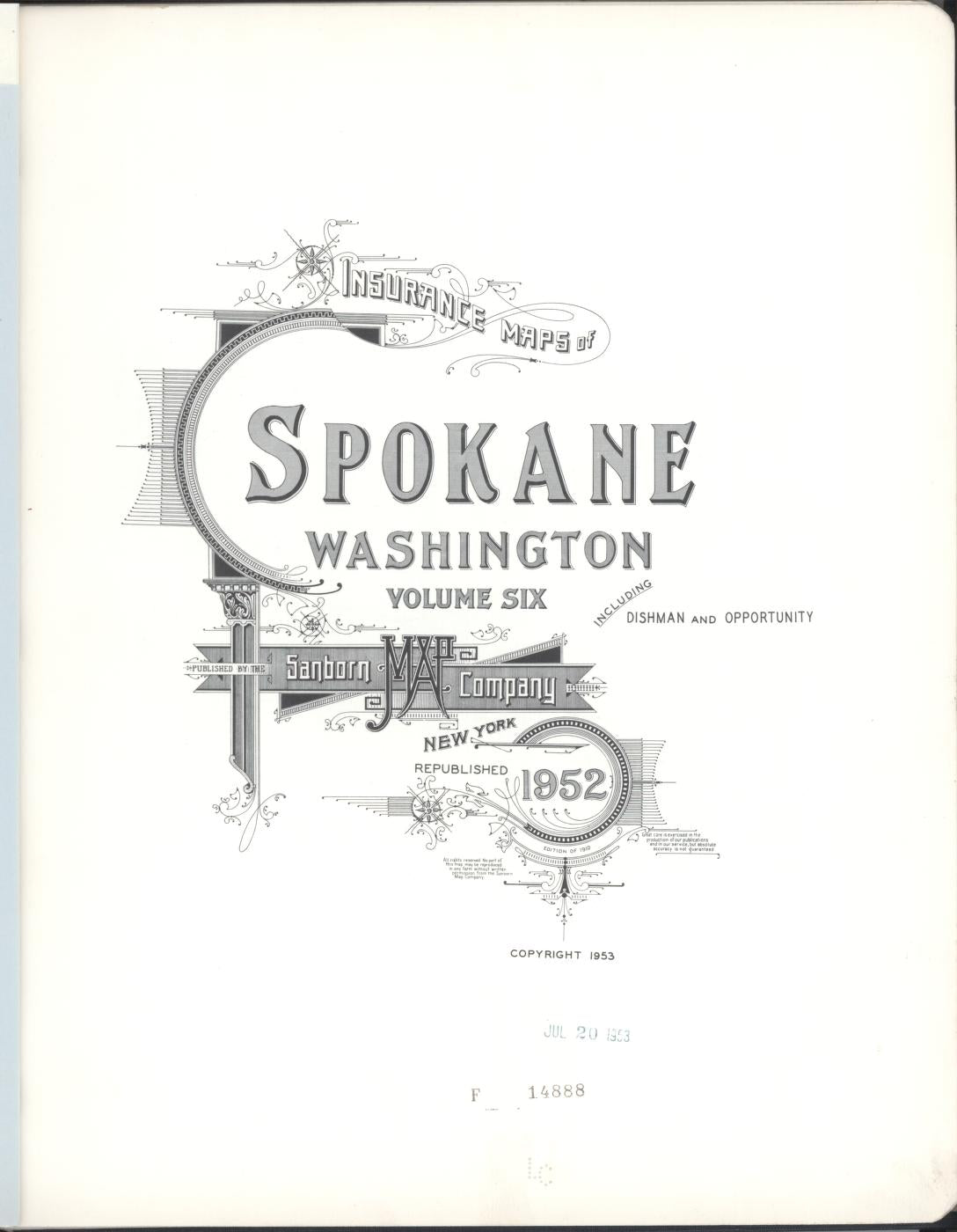 Sanborn Fire Insurance Map from Spokane, Spokane County, Washington (1952), Sheet #0001 - Complete Map Set gallery image, historic Sanborn map, vintage wall art, Washington Washington