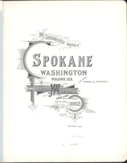 Sanborn Fire Insurance Map from Spokane, Spokane County, Washington (1952), Sheet #0001 - Complete Map Set gallery image, historic Sanborn map, vintage wall art, Washington Washington