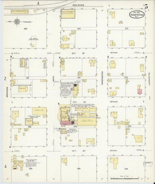 Sanborn Fire Insurance Map from Hempstead, Waller County, Texas (1912), Sheet #0005 - Historic Sanborn Fire Insurance Map Print, vintage old map wall art, antique decor, genealogy gift, Texas Texas map