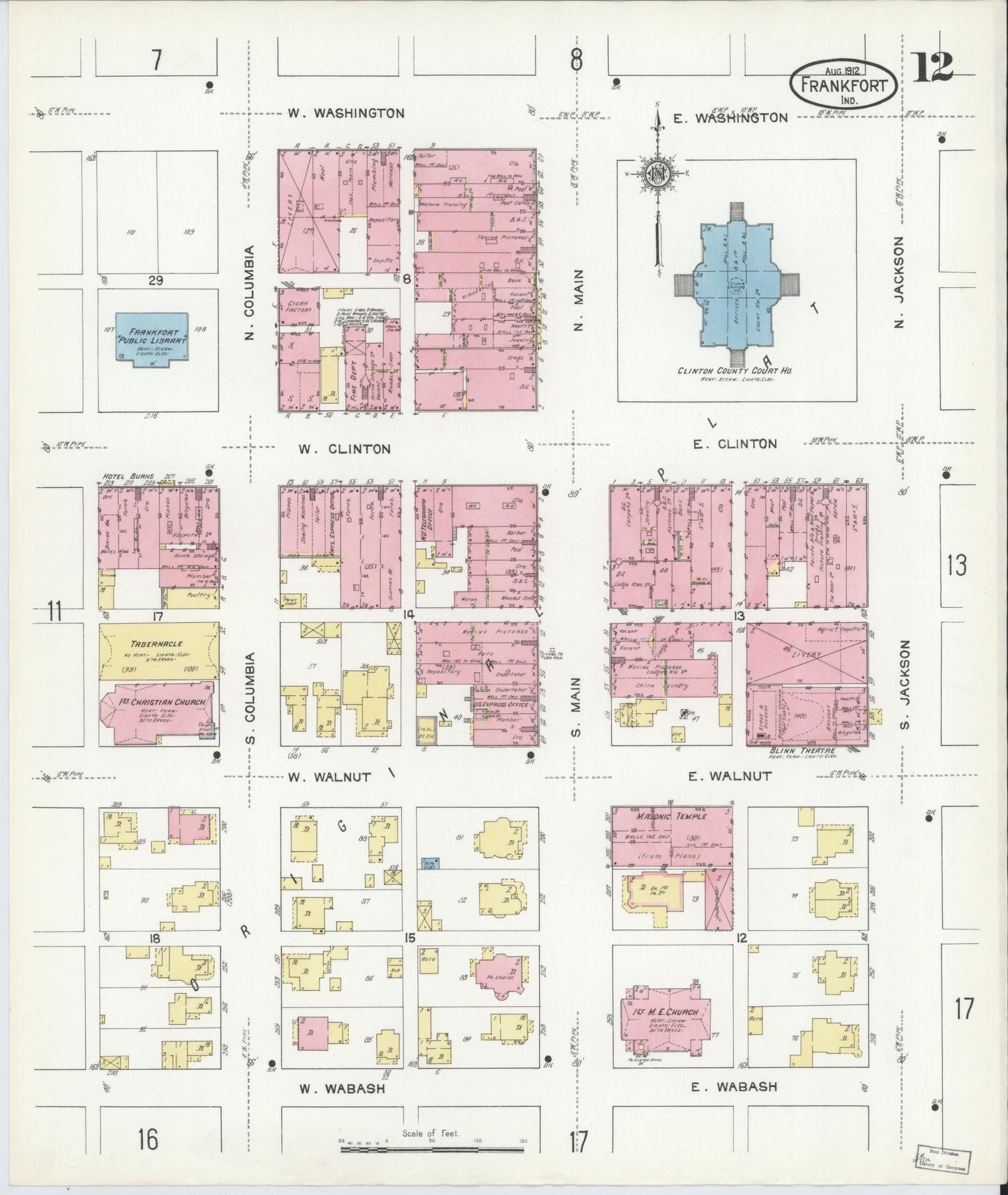 Sanborn Fire Insurance Map from Frankfort, Clinton County, Indiana (1912), Sheet #0012 - Complete Map Set gallery image, historic Sanborn map, vintage wall art, Indiana Indiana