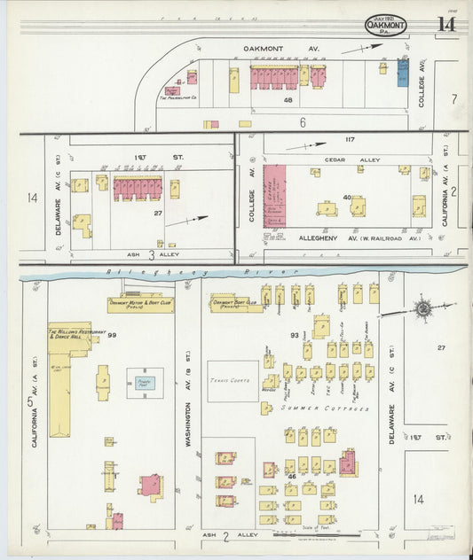 Sanborn Fire Insurance Map from Oakmont, Allegheny County, Pennsylvania (1921), Sheet #0014 - Historic Sanborn Fire Insurance Map Print, vintage old map wall art, antique decor, genealogy gift, Pennsylvania Pennsylvania map