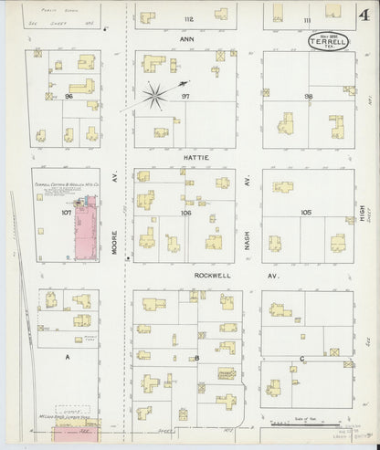 Sanborn Fire Insurance Map from Terrell, Kaufman County, Texas (1892), Sheet #0004 - Historic Sanborn Fire Insurance Map Print, vintage old map wall art, antique decor, genealogy gift, Texas Texas map