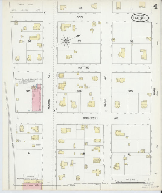 Sanborn Fire Insurance Map from Terrell, Kaufman County, Texas (1892), Sheet #0004 - Historic Sanborn Fire Insurance Map Print, vintage old map wall art, antique decor, genealogy gift, Texas Texas map