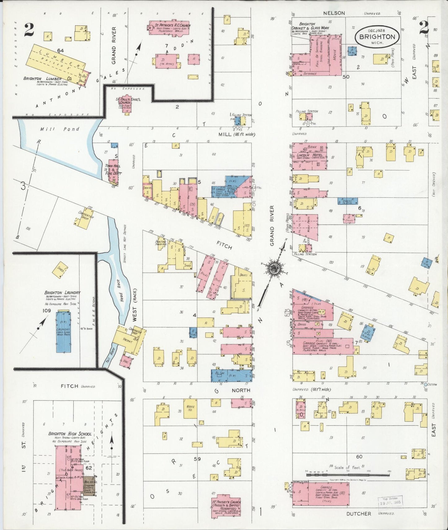 Sanborn Fire Insurance Map from Brighton, Livingston County, Michigan (1928), Sheet #0002 - Historic Sanborn Fire Insurance Map Print, vintage old map wall art, antique decor, genealogy gift, Michigan Michigan map