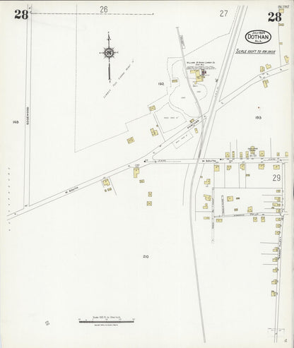 Sanborn Fire Insurance Map from Dothan, Houston County, Alabama (1924), Sheet #0028 - Complete Map Set gallery image, historic Sanborn map, vintage wall art, Alabama Alabama