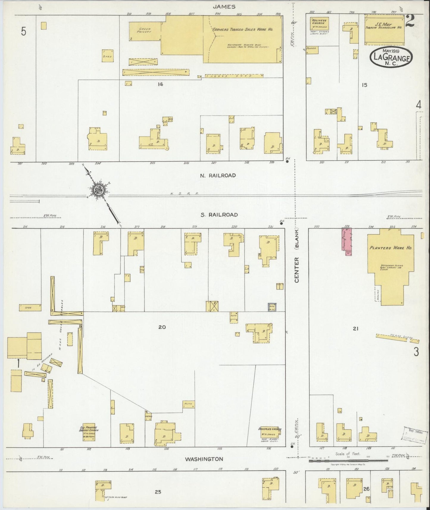 Sanborn Fire Insurance Map from La Grange, Lenoir County, North Carolina (1919), Sheet #0002 - Historic Sanborn Fire Insurance Map Print, vintage old map wall art, antique decor, genealogy gift, North Carolina North Carolina map
