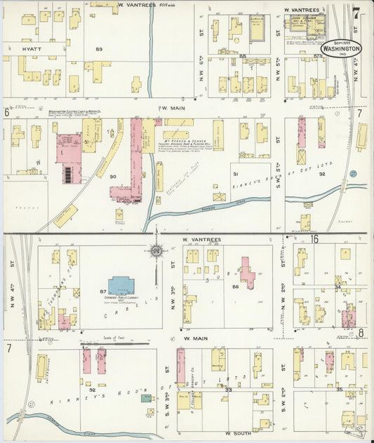 Sanborn Fire Insurance Map from Washington, Daviess County, Indiana (1909), Sheet #0007 - Historic Sanborn Fire Insurance Map Print, vintage old map wall art, antique decor, genealogy gift, Indiana Indiana map
