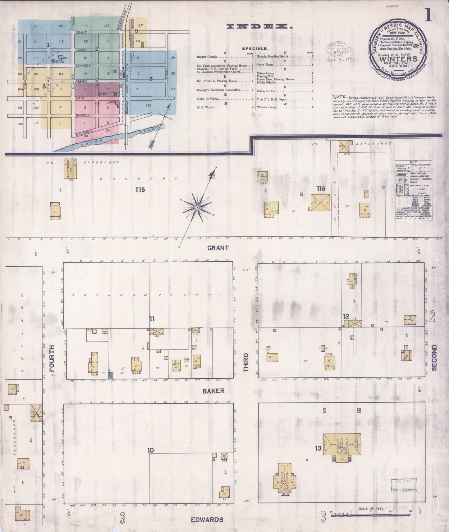 Sanborn Fire Insurance Map from Winters, Yolo County, California (1893), Sheet #0001 - Complete Map Set gallery image, historic Sanborn map, vintage wall art, California California