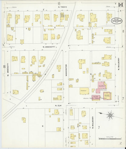 Sanborn Fire Insurance Map from Sherman, Grayson County, Texas (1908), Sheet #0014 - Historic Sanborn Fire Insurance Map Print, vintage old map wall art, antique decor, genealogy gift, Texas Texas map