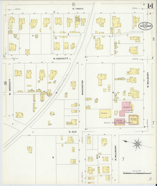Sanborn Fire Insurance Map from Sherman, Grayson County, Texas (1908), Sheet #0014 - Historic Sanborn Fire Insurance Map Print, vintage old map wall art, antique decor, genealogy gift, Texas Texas map