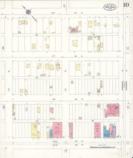 Sanborn Fire Insurance Map from Twin Falls, Twin Falls County, Idaho (1911), Sheet #0010 - Historic Sanborn Fire Insurance Map Print, vintage old map wall art, antique decor, genealogy gift, Falls Idaho map
