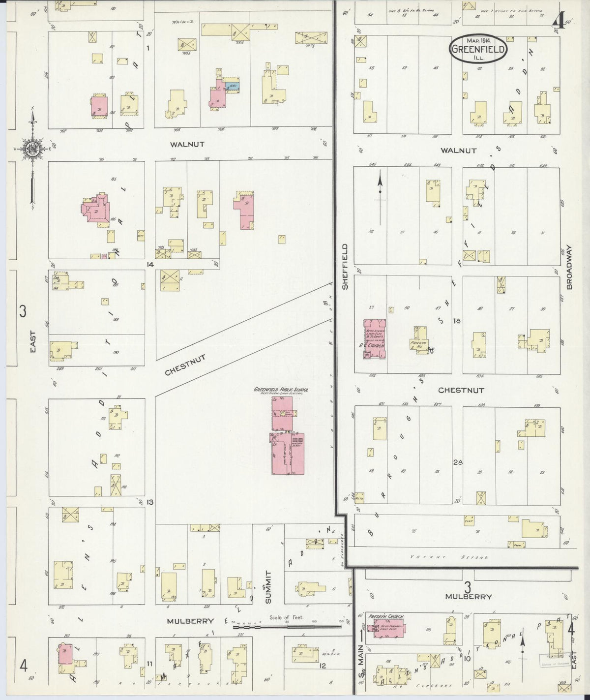 Sanborn Fire Insurance Map from Greenfield, Greene County, Illinois (1914), Sheet #0004 - Complete Map Set gallery image, historic Sanborn map, vintage wall art, Illinois Illinois