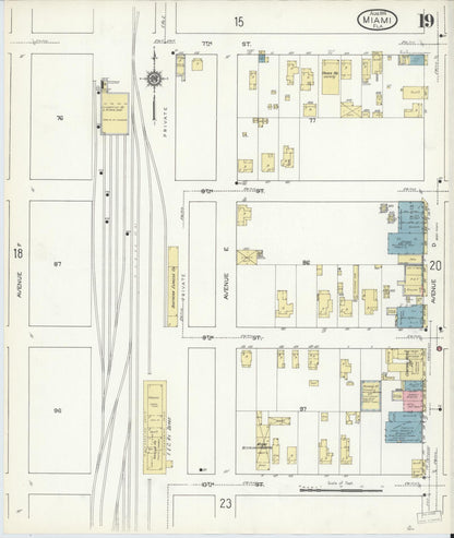 Sanborn Fire Insurance Map from Miami, Dade County, Florida (1914), Sheet #0019 - Historic Sanborn Fire Insurance Map Print, vintage old map wall art, antique decor, genealogy gift, Florida Florida map