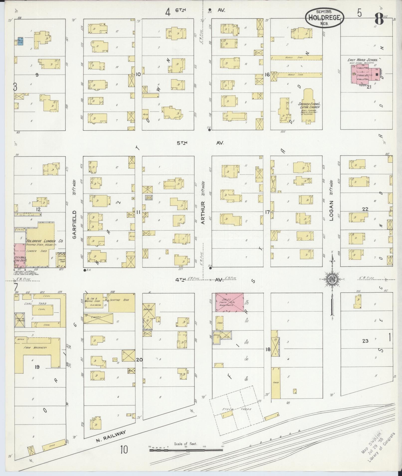 Sanborn Fire Insurance Map from Holdrege, Phelps County, Nebraska (1915), Sheet #0008 - Historic Sanborn Fire Insurance Map Print, vintage old map wall art, antique decor, genealogy gift, Nebraska Nebraska map