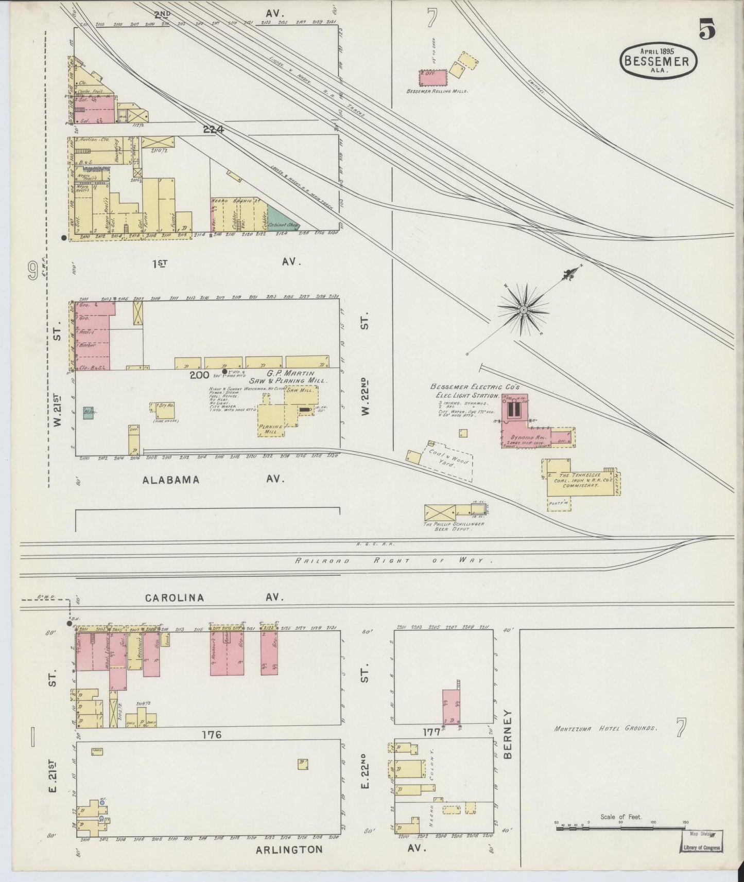 Sanborn Fire Insurance Map from Bessemer, Jefferson County, Alabama (1895), Sheet #0005 - Complete Map Set gallery image, historic Sanborn map, vintage wall art, Alabama Alabama