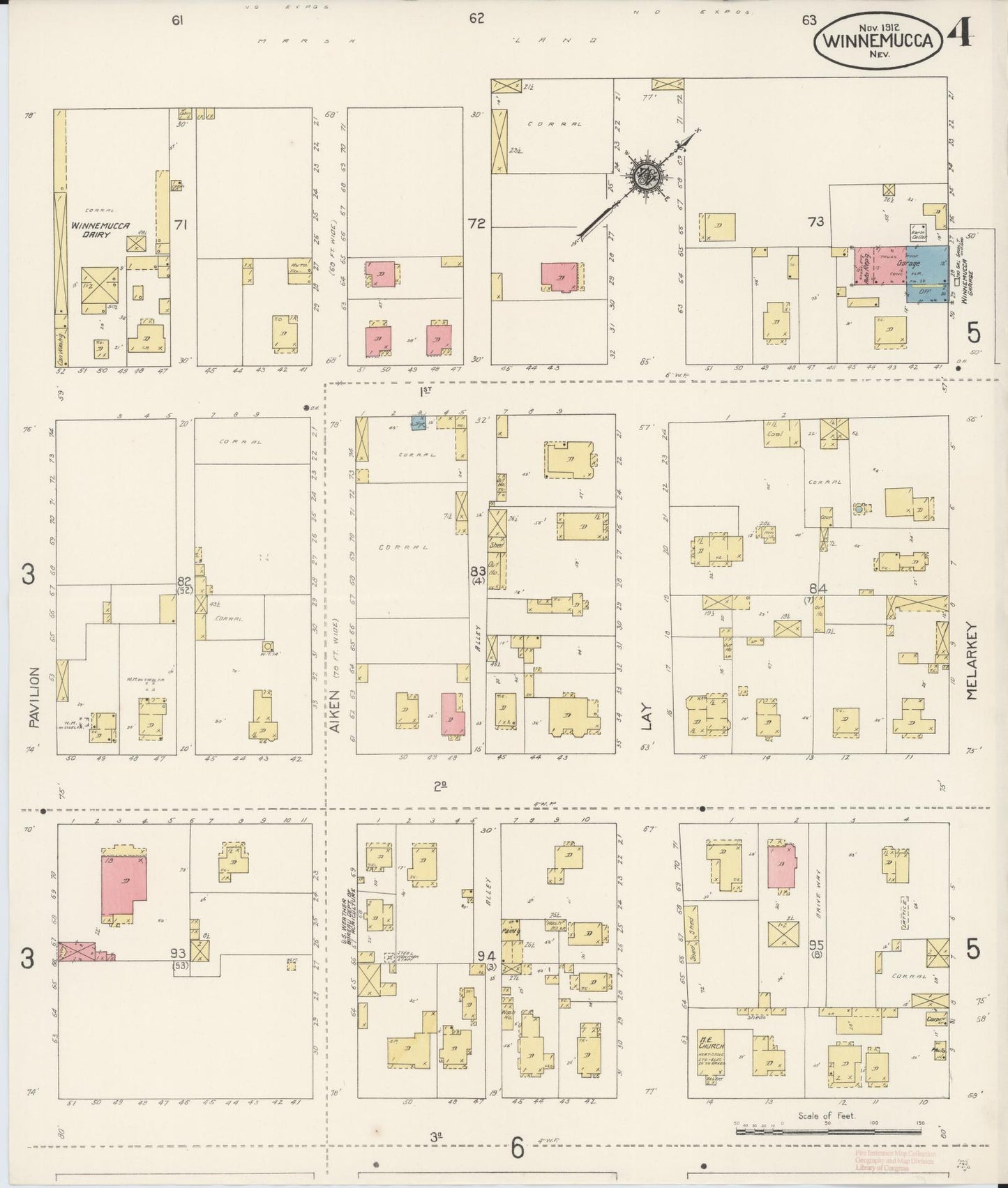 Sanborn Fire Insurance Map from Winnemucca, Humboldt County, Nevada (1912), Sheet #0004 - Complete Map Set gallery image, historic Sanborn map, vintage wall art, Nevada Nevada