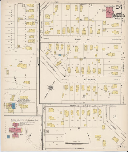 Sanborn Fire Insurance Map from Norwalk, Huron County, Ohio (1922), Sheet #0026 - Historic Sanborn Fire Insurance Map Print, vintage old map wall art, antique decor, genealogy gift, Ohio Ohio map