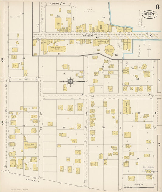 Sanborn Fire Insurance Map from Seaside, Clatsop County, Oregon (1914), Sheet #0006 - Historic Sanborn Fire Insurance Map Print, vintage old map wall art, antique decor, genealogy gift, Oregon Oregon map
