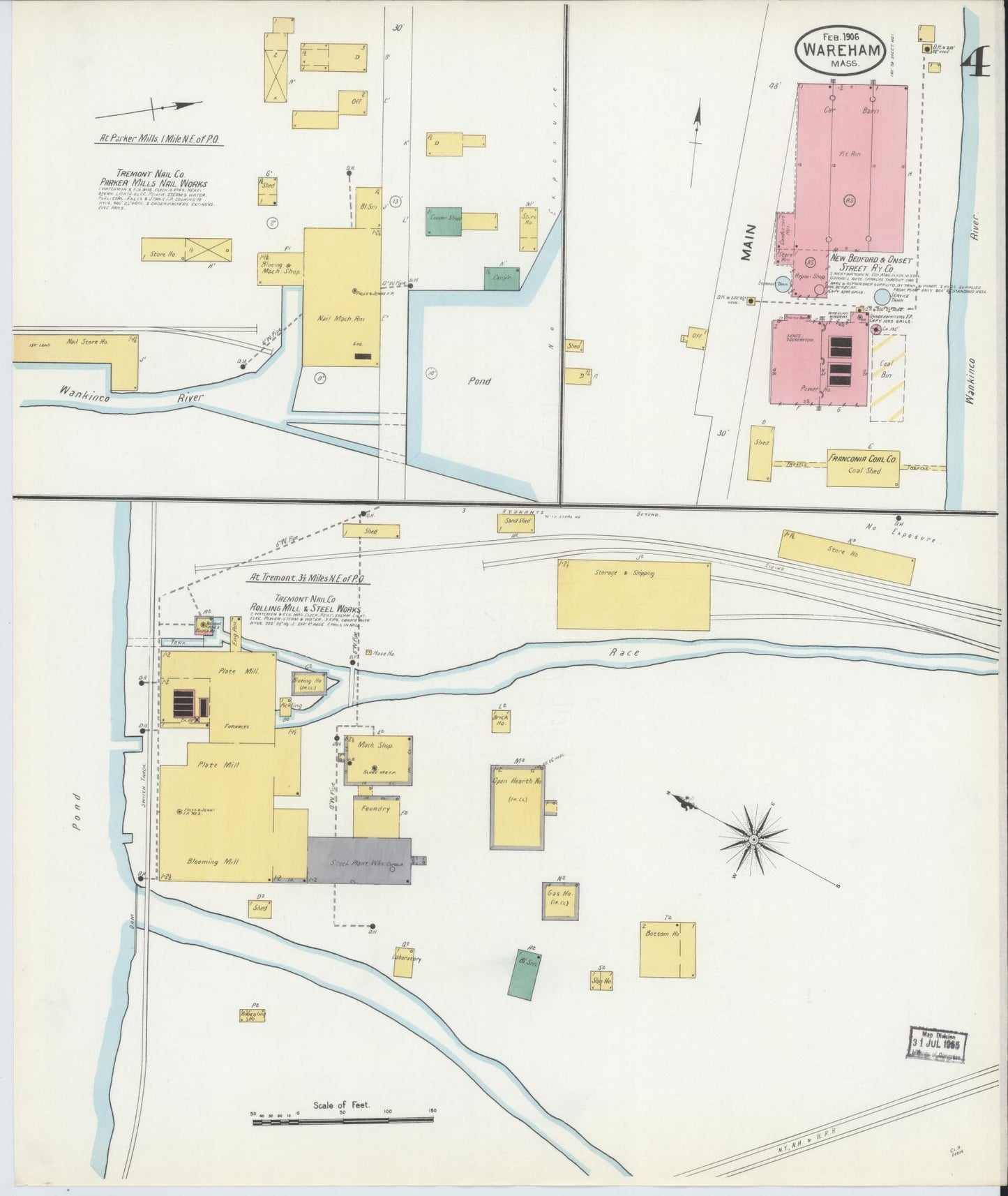 Sanborn Fire Insurance Map from Wareham, Plymouth County, Massachusetts (1906), Sheet #0004 - Complete Map Set gallery image, historic Sanborn map, vintage wall art, Massachusetts Massachusetts