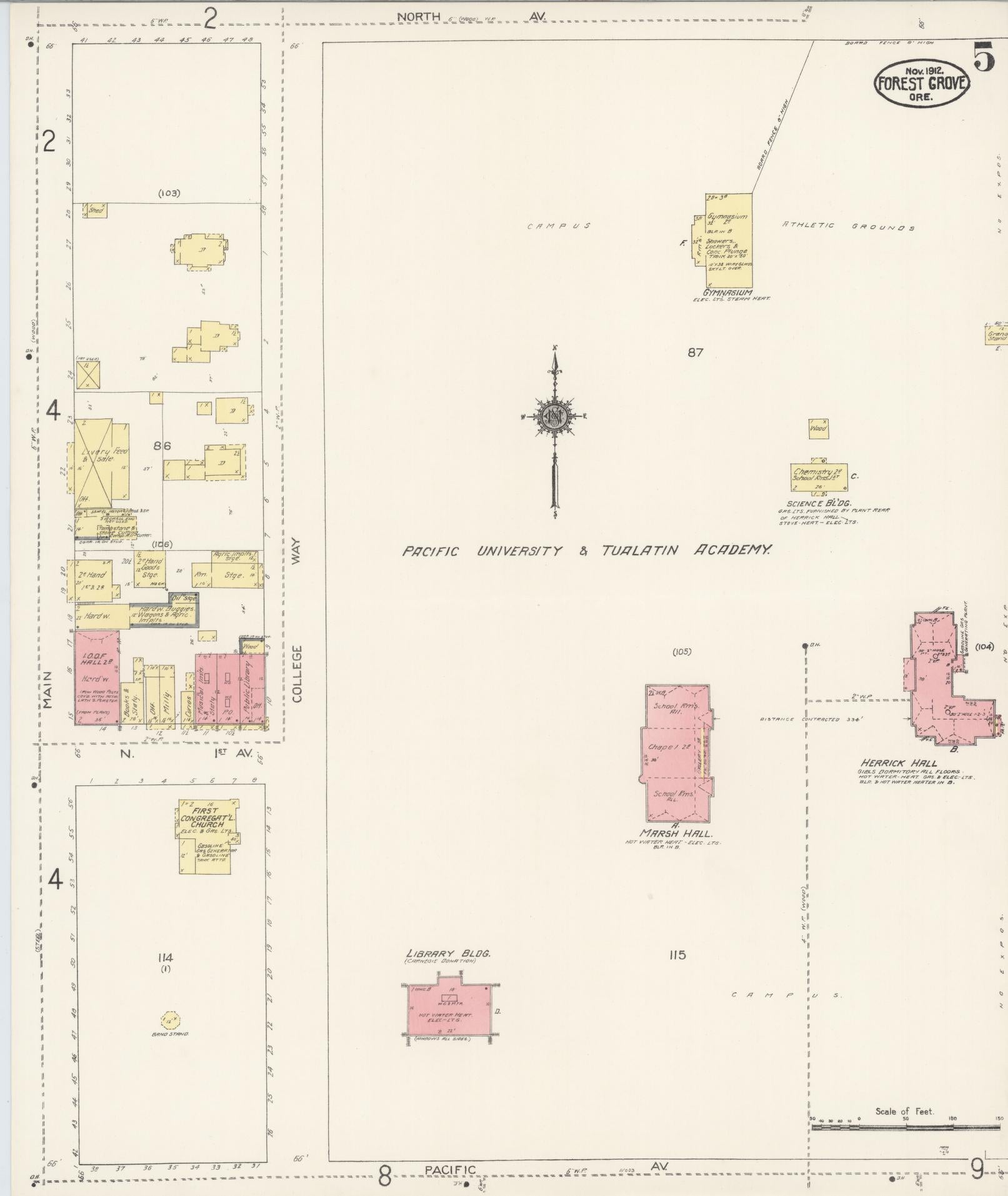 Sanborn Fire Insurance Map from Forest Grove, Washington County, Oregon (1912), Sheet #0005 - Historic Sanborn Fire Insurance Map Print, vintage old map wall art, antique decor, genealogy gift, Oregon Oregon map