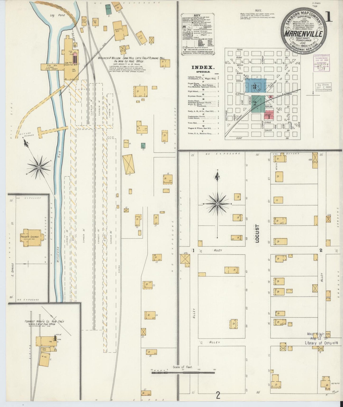 Sanborn Fire Insurance Map from Marienville, Forest County, Pennsylvania (1904), Sheet #0001 - Complete Map Set gallery image, historic Sanborn map, vintage wall art, Pennsylvania Pennsylvania