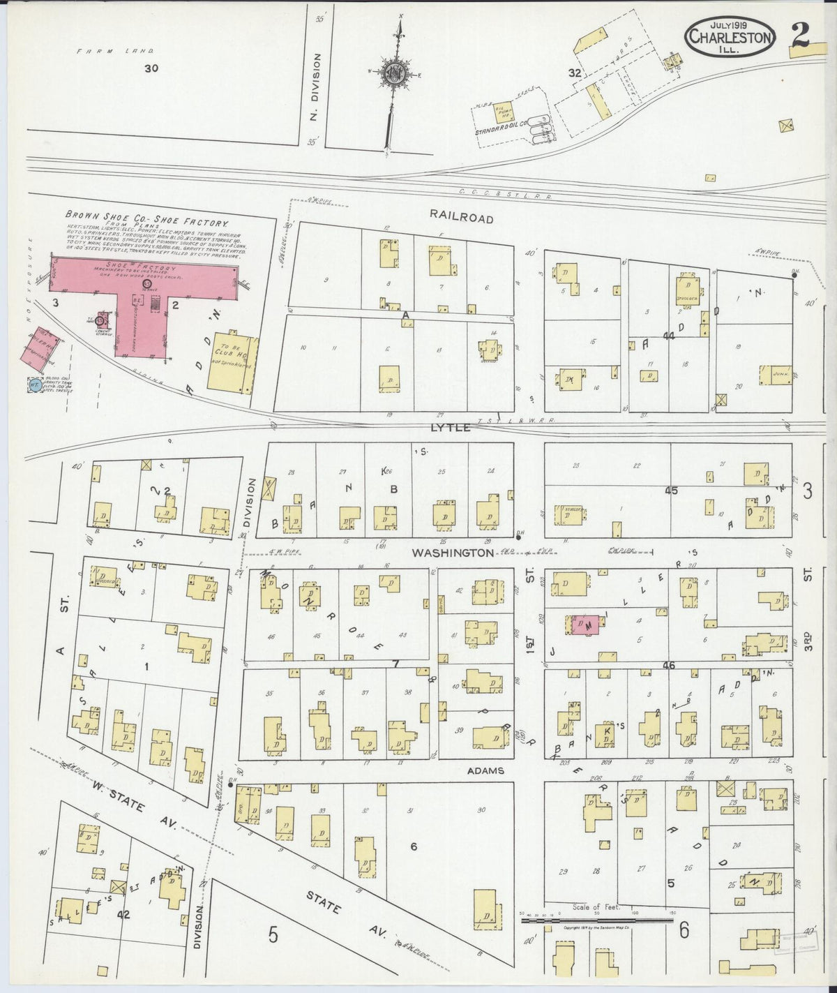Sanborn Fire Insurance Map from Charleston, Coles County, Illinois (1919), Sheet #0002 - Complete Map Set gallery image, historic Sanborn map, vintage wall art, Illinois Illinois