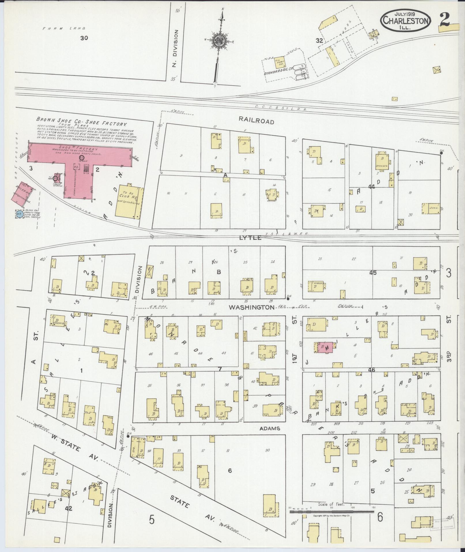 Sanborn Fire Insurance Map from Charleston, Coles County, Illinois (1919), Sheet #0002 - Complete Map Set gallery image, historic Sanborn map, vintage wall art, Illinois Illinois
