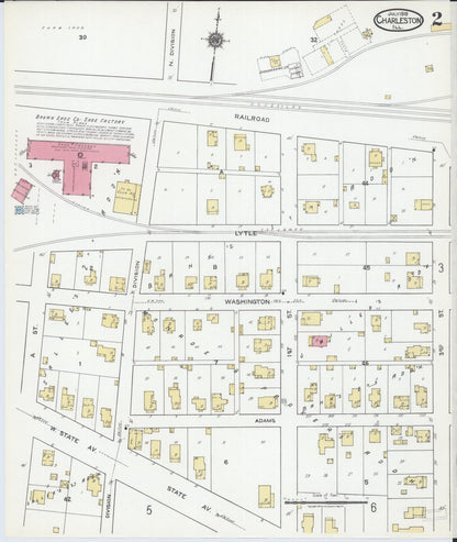 Sanborn Fire Insurance Map from Charleston, Coles County, Illinois (1919), Sheet #0002 - Complete Map Set gallery image, historic Sanborn map, vintage wall art, Illinois Illinois