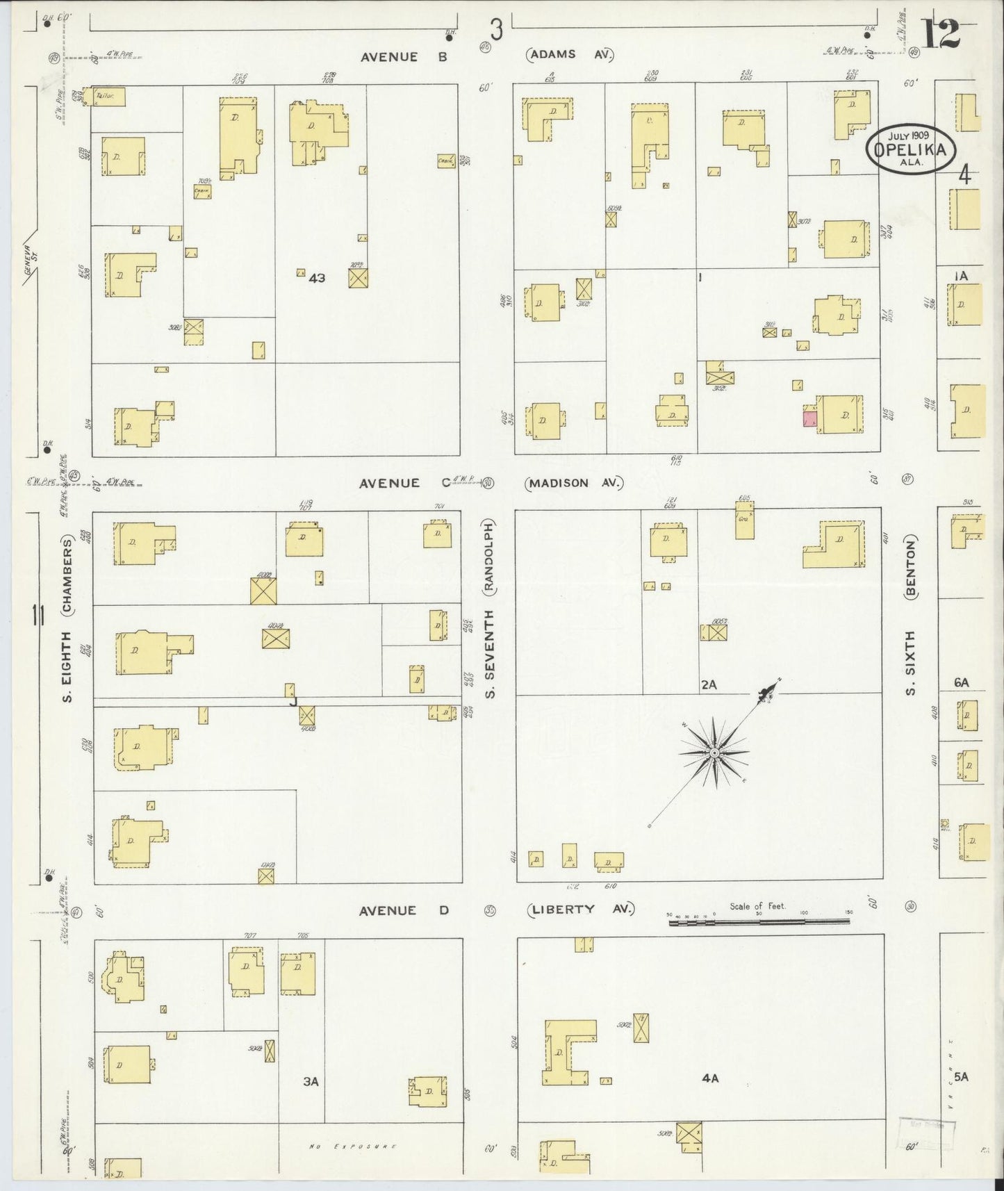 Sanborn Fire Insurance Map from Opelika, Lee County, Alabama (1909), Sheet #0012 - Complete Map Set gallery image, historic Sanborn map, vintage wall art, Alabama Alabama