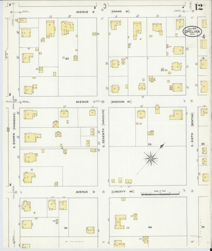 Sanborn Fire Insurance Map from Opelika, Lee County, Alabama (1909), Sheet #0012 - Complete Map Set gallery image, historic Sanborn map, vintage wall art, Alabama Alabama