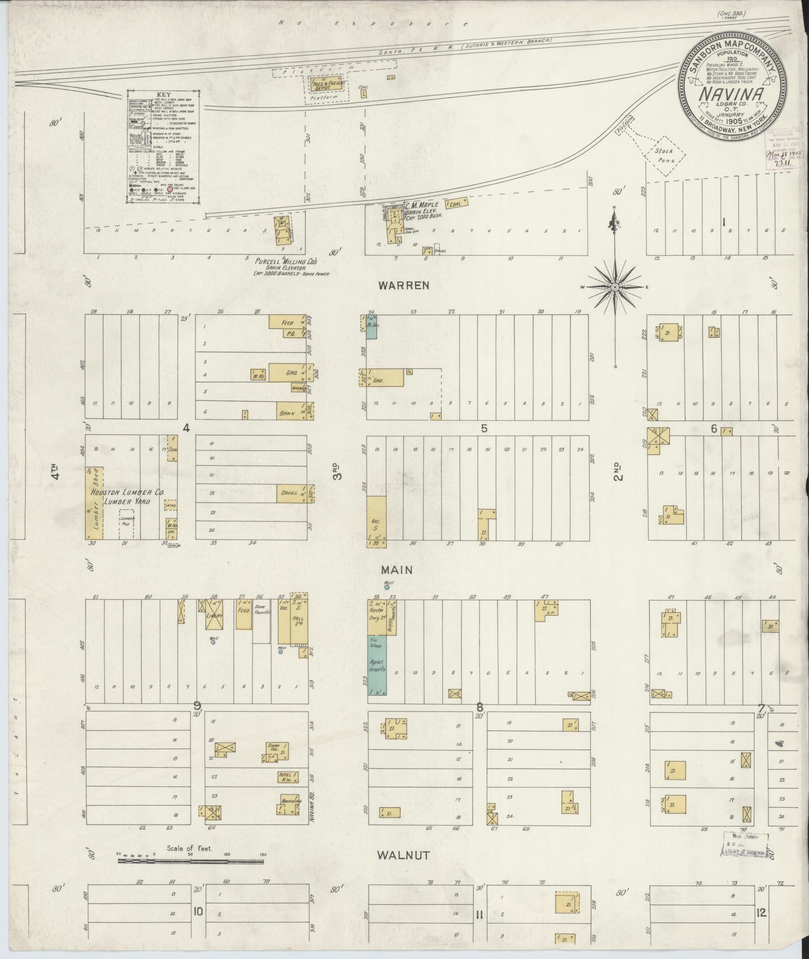 Sanborn Fire Insurance Map from Navina, Logan County, Oklahoma (1905), Sheet #0001 - Historic Sanborn Fire Insurance Map Print, vintage old map wall art, antique decor, genealogy gift, Oklahoma Oklahoma map